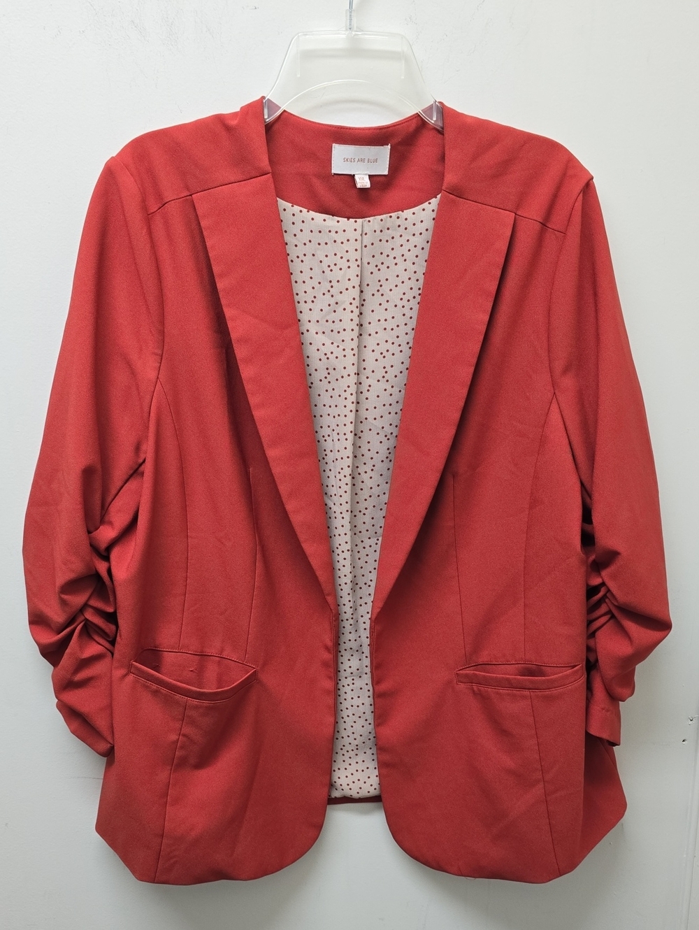 Skies Are Blue Brick Red Raja Open-Front Blazer - Rouched 3/4 Sleeves - XXL